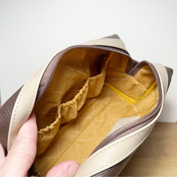 BVLGARI Parfums Cosmetic Bag Brown/Tan Vegan Leather Men's NEW - Picture 8 of 9